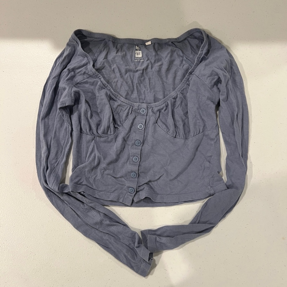 PacSun Blue Long Sleeve Ruffled Crop Shirt